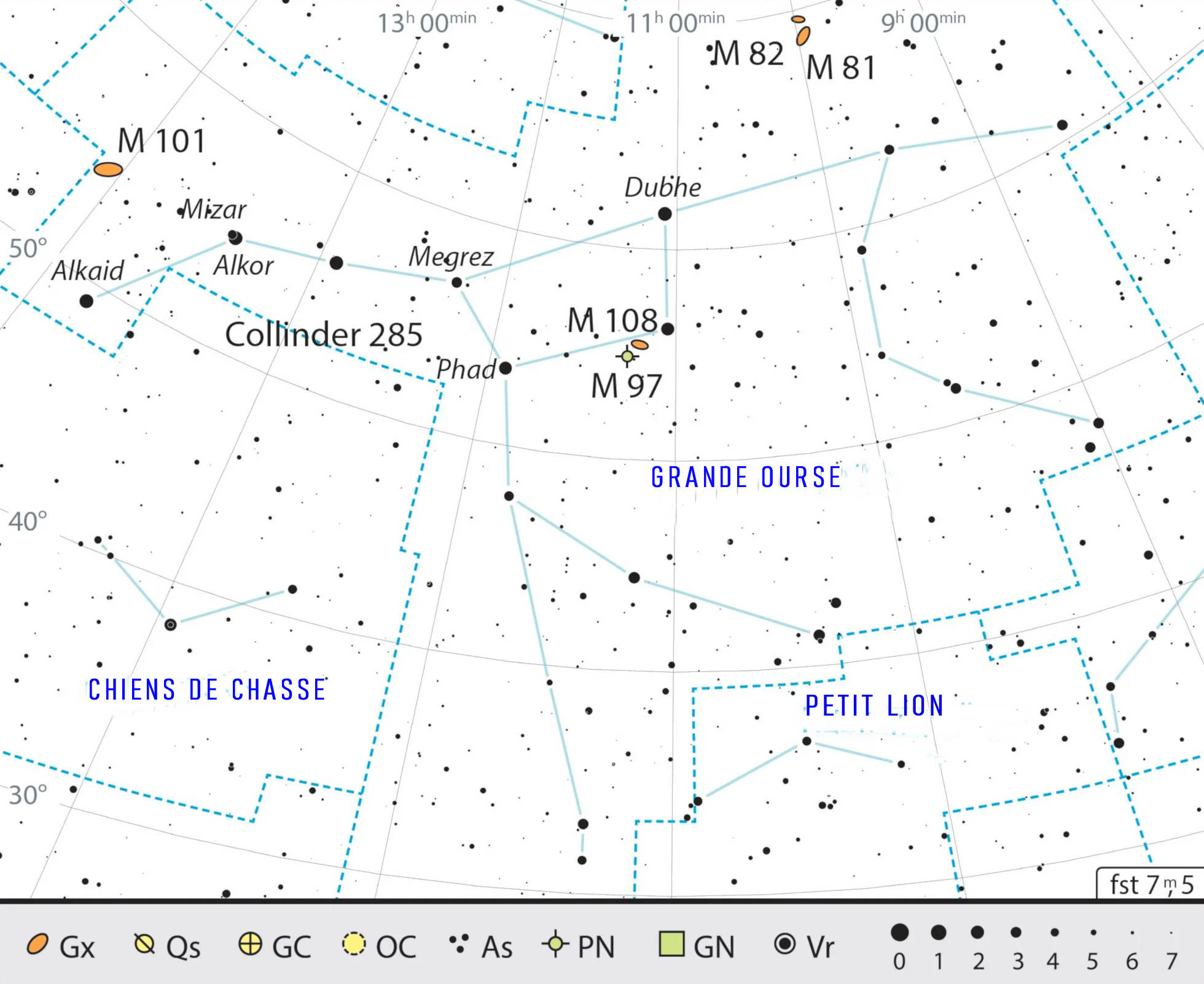 Carte générale de la constellation de la Grande Ourse, avec conseils pour son observation. J. Scholten